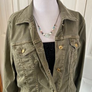 MICHAEL KORS Classic Denim Trucker Jean Jacket ~ OLIVE & Gold ~ SHARP!